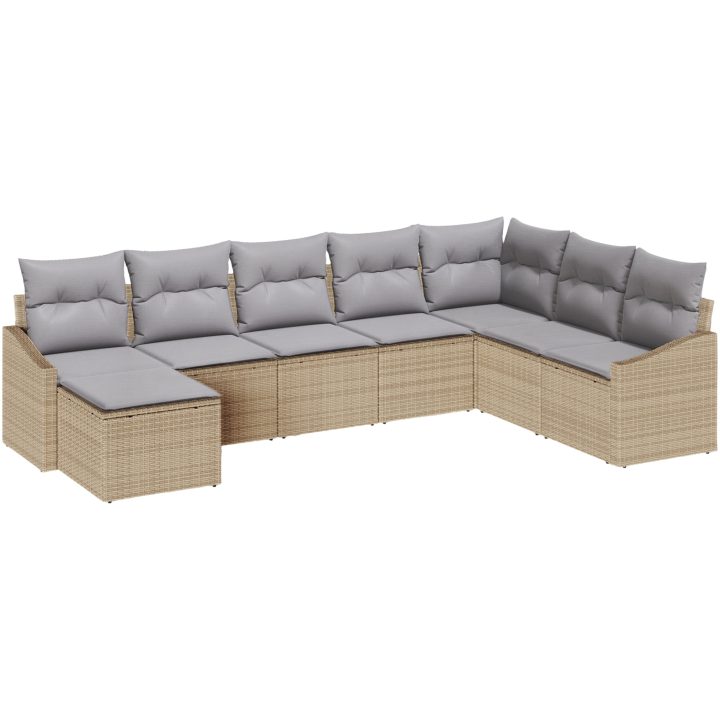 8-delars trädgårdsmatsalsset med beige kuddar i polyrotting vidaXL 288,5 x 178,5 x 85 cm – bild 2