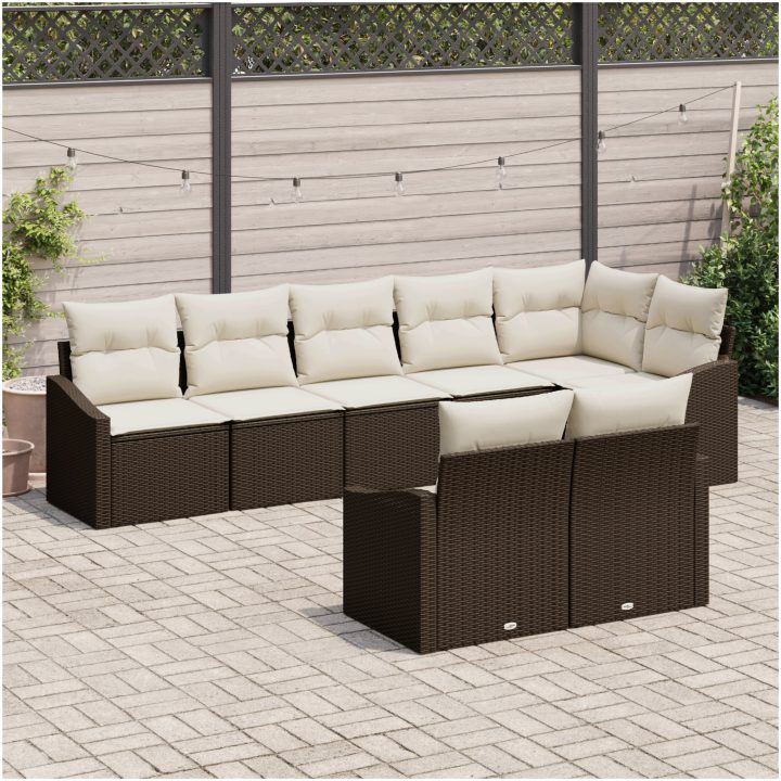 8-delars trädgårdsmatsalsset med kuddar i brun poly-rattan vidaXL 288.5 x 123.5 x 85 cm – bild 3
