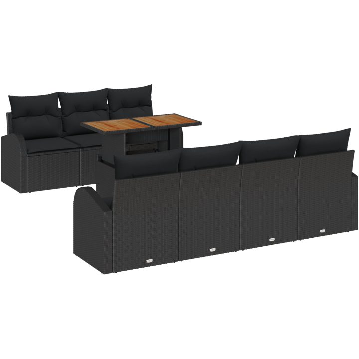 8-delars trädgårdsmatset med dynor svart poly rotting akacia vidaXL 100 x 55 x 73 cm – bild 2
