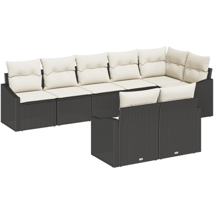 8-delars trädgårdsmöbel med kuddar, svart polyrotting vidaXL 288.5 x 123.5 x 85 cm – bild 2