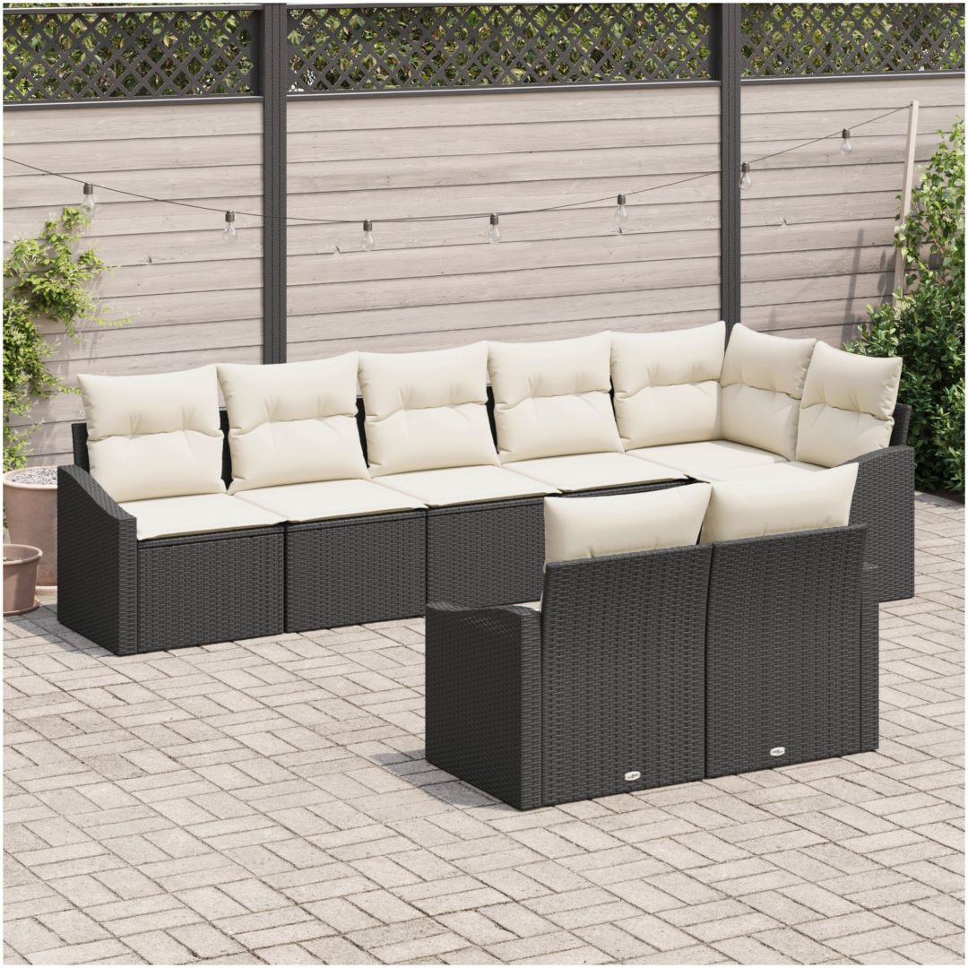8-delars trädgårdsmöbel med kuddar, svart polyrotting vidaXL 288.5 x 123.5 x 85 cm