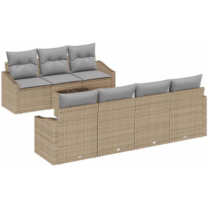 8-delars trädgårdsmöbelset med kuddar i beige poly rattan vidaXL 55 x 55 x 37 cm – bild 2