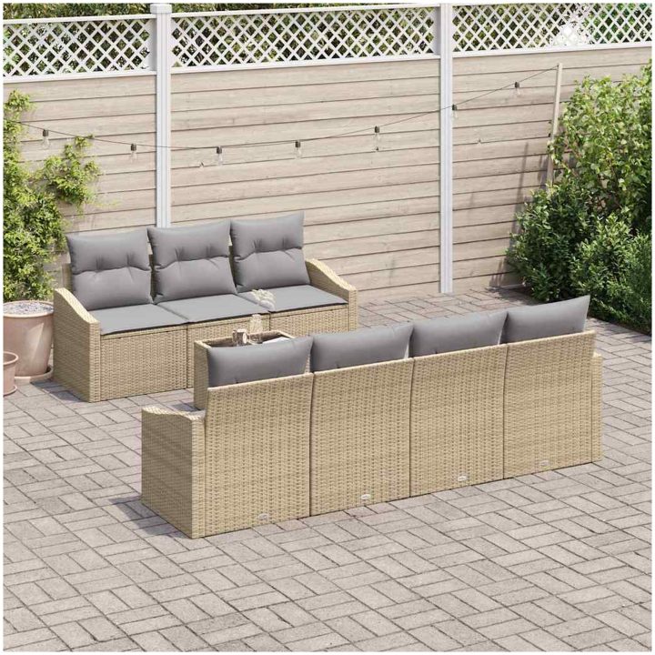 8-delars trädgårdsmöbelset med kuddar i beige poly rattan vidaXL 55 x 55 x 37 cm – bild 3