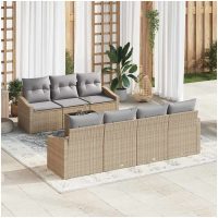 8-delars trädgårdsmöbelset med kuddar i beige poly rattan vidaXL
