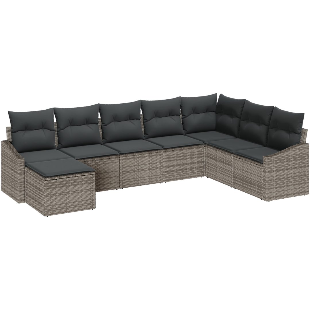 8-delars trädgårdsmöbelset med kuddar i grå polyrotting vidaXL 288,5 x 178,5 x 85 cm – bild 2