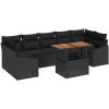8-delars trädgårdsmöbelset med kuddar, svart poly-rattan och akacia vidaXL 100 x 55 x 73 cm – miniatyr 2