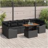 8-delars trädgårdsmöbelset med kuddar, svart poly-rattan och akacia vidaXL 100 x 55 x 73 cm – miniatyr 1