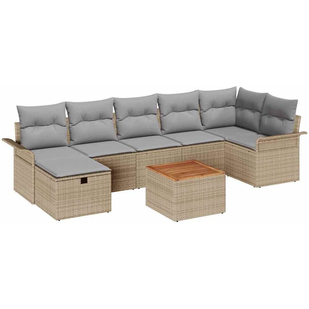8 Delars Trädgårdsofa Set med Kuddar Beige Polyrotting vidaXL Stor – bild 2