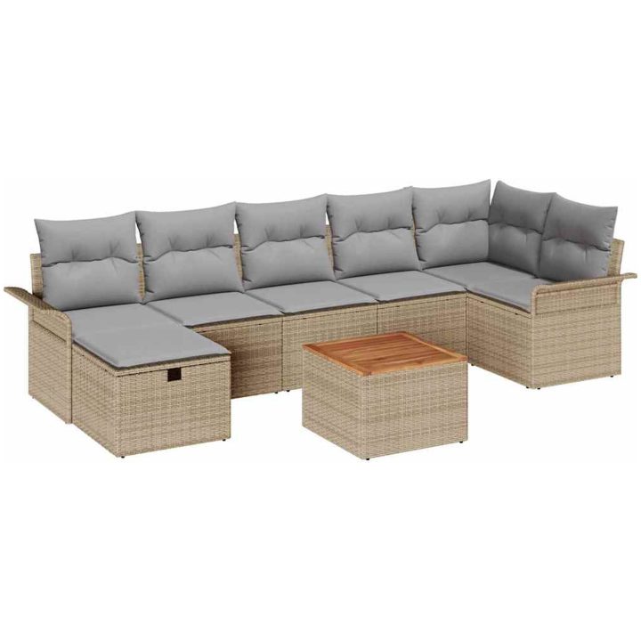 8 Delars Trädgårdsofa Set med Kuddar Beige Polyrotting vidaXL Stor – bild 2