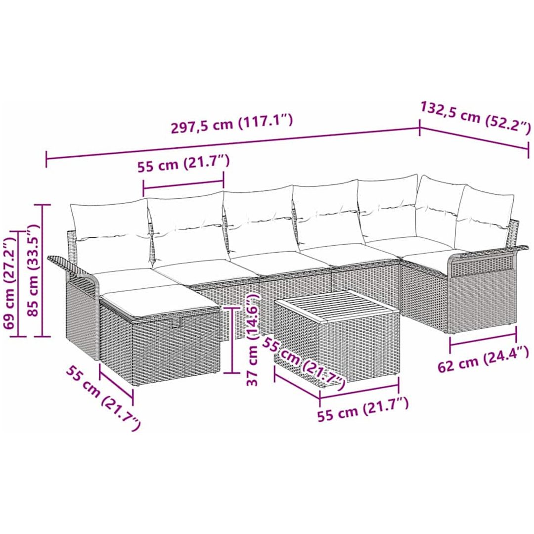 8 Delars Trädgårdsofa Set med Kuddar Beige Polyrotting vidaXL Stor – bild 4