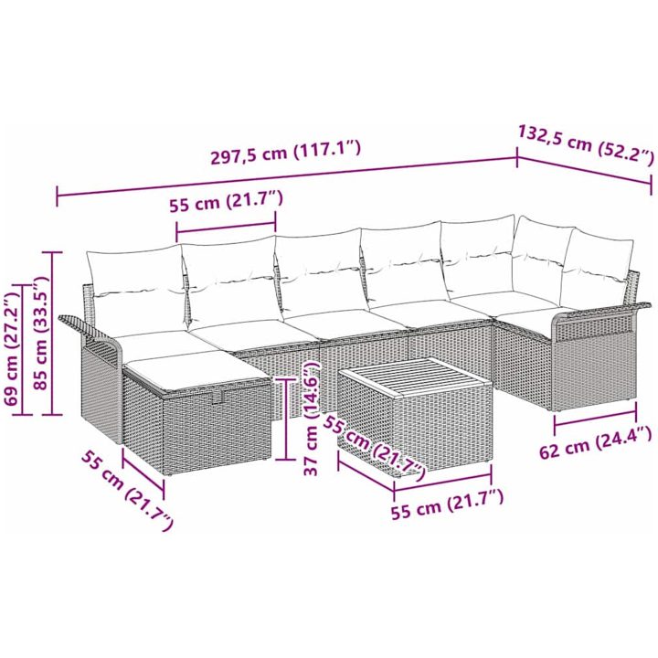 8 Delars Trädgårdsofa Set med Kuddar Beige Polyrotting vidaXL Stor – bild 4