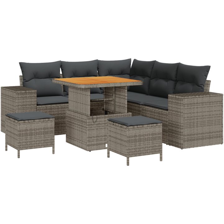 8 Delars Trädgårdsofa Set med Kuddar Grå Poly Rattan Akacia vidaXL Compact – bild 2