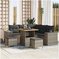 8 Delars Trädgårdsofa Set med Kuddar Grå Poly Rattan Akacia vidaXL