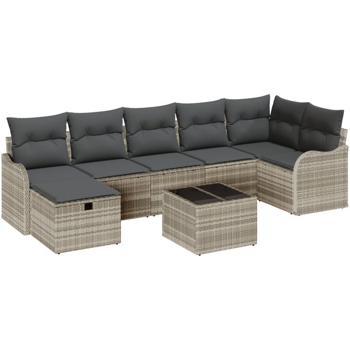 8 delars trädgårdsofa set med kuddar Ljusgrå Poly Rottning vidaXL Stor – bild 2