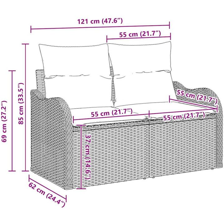 8 delars trädgårdsofa set med kuddar Ljusgrå Poly Rottning vidaXL Stor – bild 12