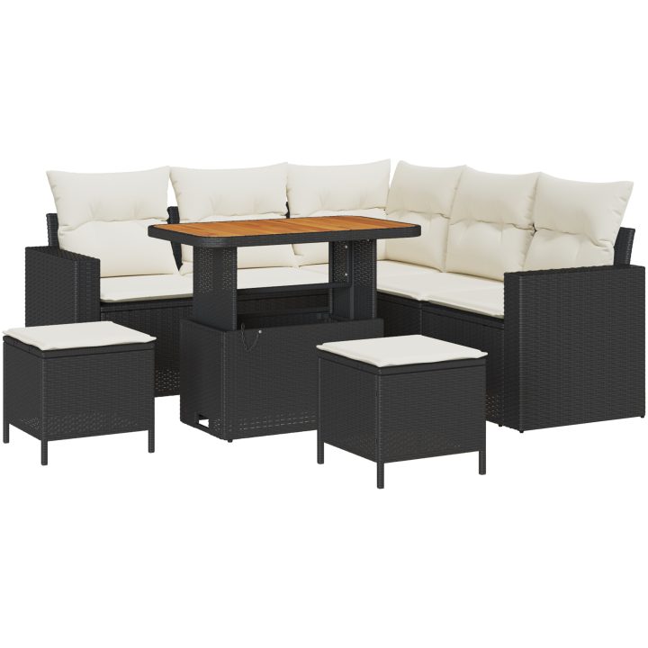 8-delars trädgårdsofa-set med kuddar svart poly rattan akacia vidaXL Medium – bild 2