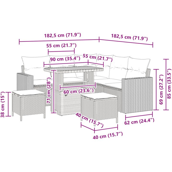 8-delars trädgårdsofa-set med kuddar svart poly rattan akacia vidaXL Medium – bild 10