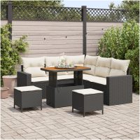 8-delars trädgårdsofa-set med kuddar svart poly rattan akacia vidaXL