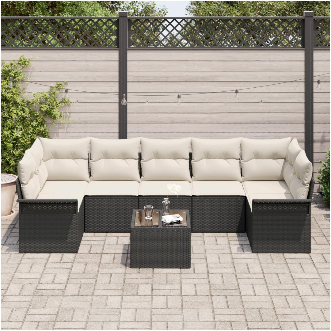 8-delars trädgårdsofa set med kuddar svart poly rattan vidaXL 55 x 55 x 37 cm – bild 3