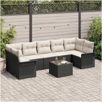 8-delars trädgårdsofa set med kuddar svart poly rattan vidaXL