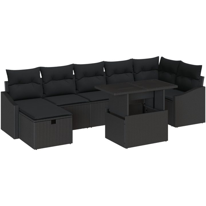 8-delars trädgårdsofagruppe med kuddar svart poly rattan vidaXL 100 x 55 x 73 cm – bild 2