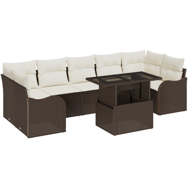 8 Delars Trädgårdsofaset med Kuddar Brun Poly Rottning vidaXL Medium – bild 2