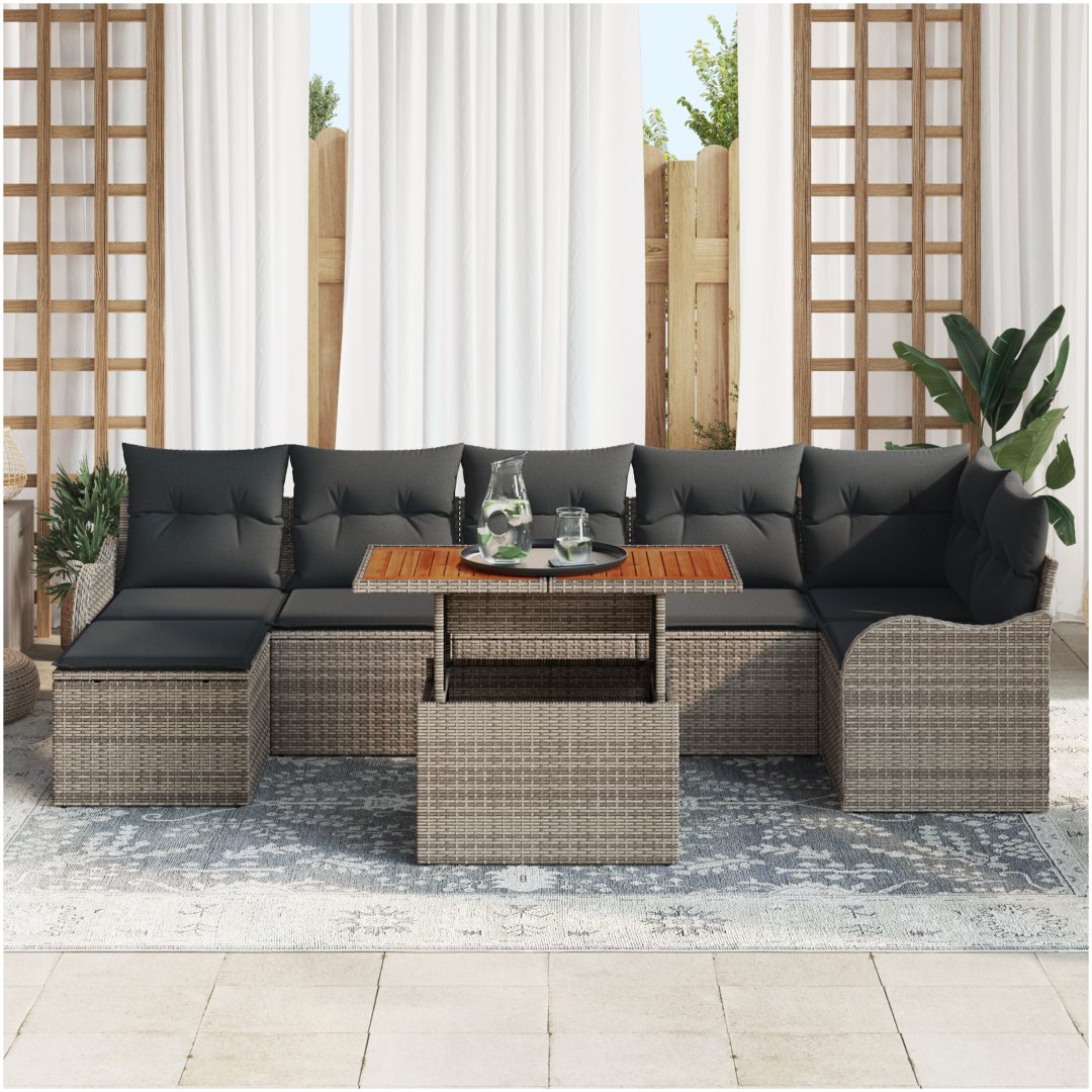8-delars Trädgårdsofaset med Kuddar Grå Poly Rattan vidaXL Stor
