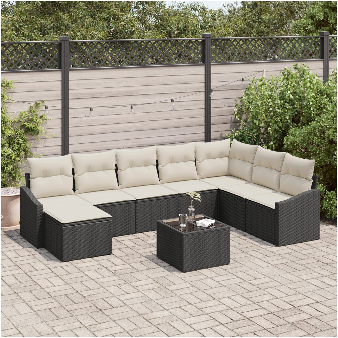 8-delars trädgårdsofaset med kuddar i brunt polyrotting vidaXL 288,5 x 178,5 x 85 cm