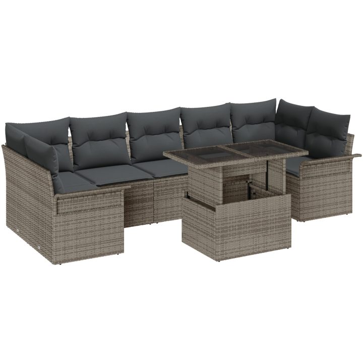 8 delars Trädgårdsoff set med dynor Grå poly rattan vidaXL Stor – bild 2