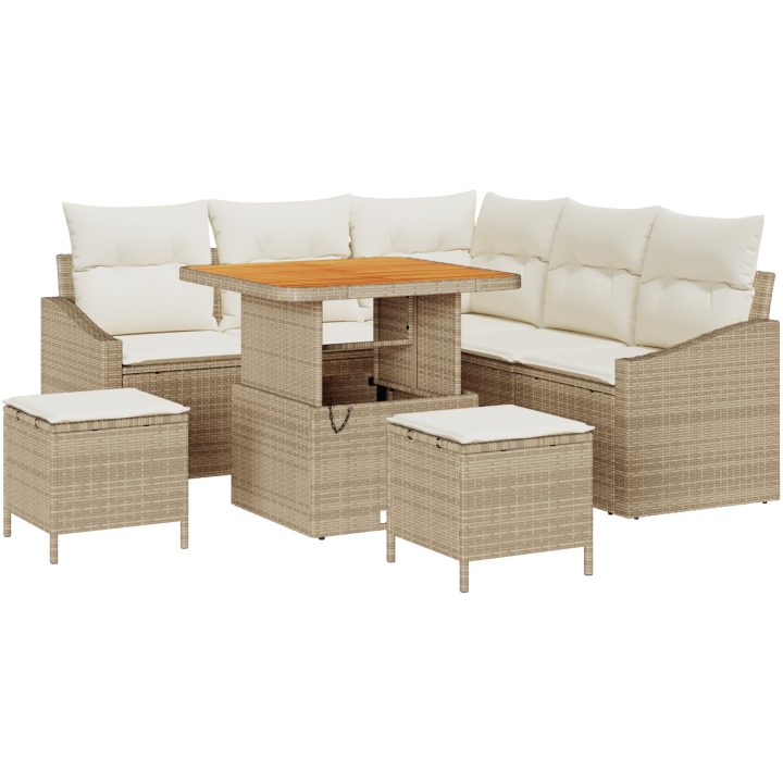 8-delars trädgårdsoff set med kuddar beige poly rattan acacia vidaXL Stor – bild 2