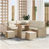 8-delars trädgårdsoff set med kuddar beige poly rattan acacia vidaXL Stor – miniatyr 1