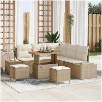 8-delars trädgårdsoff set med kuddar Beige Poly Rattan Akacia vidaXL