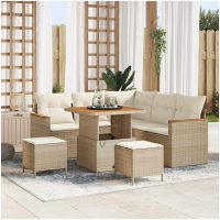 8 Delars Trädgårdsoff Set med Kuddar Beige Poly Rattan Akacia vidaXL