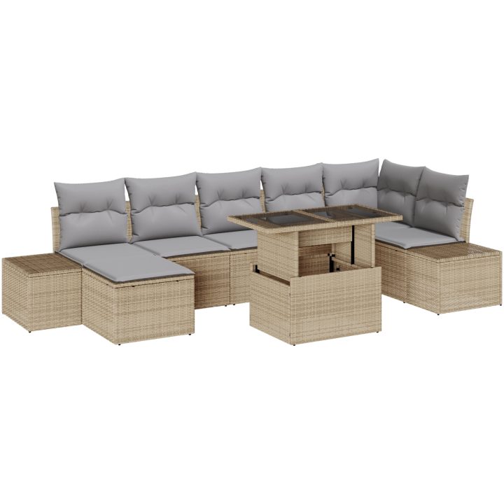 8-delars trädgårdsoff set med kuddar, beige poly rattan vidaXL 100 x 55 x 73 cm – bild 2