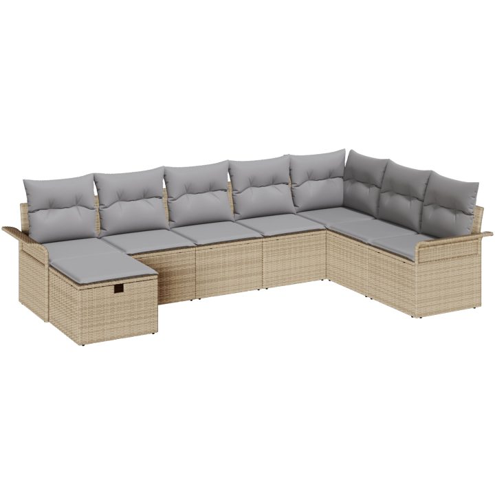 8-delars trädgårdsoff set med kuddar beige poly rattan vidaXL 297.5 x 187.5 x 85 cm – bild 2