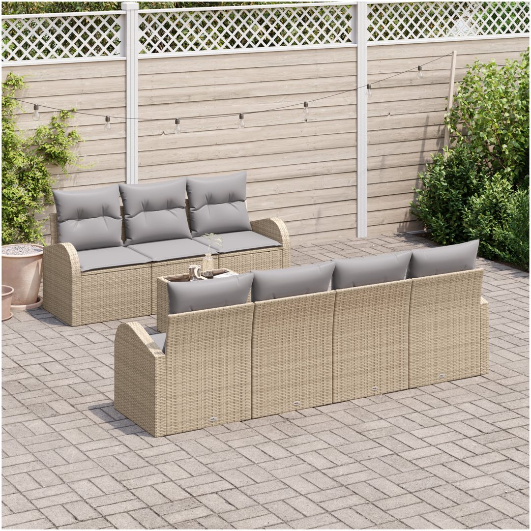 8-delars trädgårdsoff set med kuddar beige poly rattan vidaXL Standard