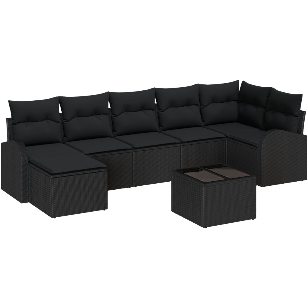8-delars trädgårdsoff set med kuddar, beige poly-rattan vidaXL Stor – bild 2