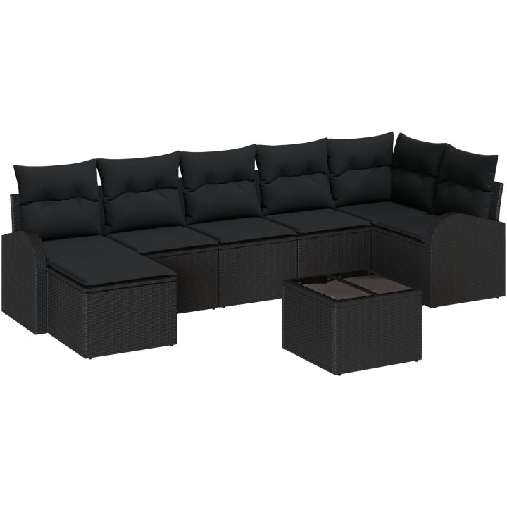 8-delars trädgårdsoff set med kuddar, beige poly-rattan vidaXL Stor – bild 2