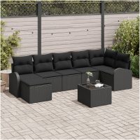 8-delars trädgårdsoff set med kuddar, beige poly-rattan vidaXL