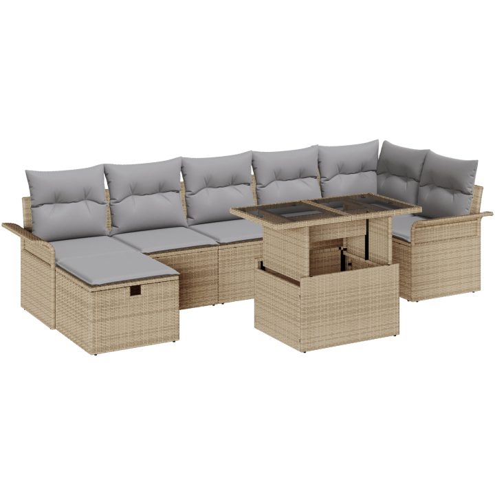 8-delars trädgårdsoff set med kuddar Beige Poly rotting vidaXL 100 x 55 x 73 cm – bild 2