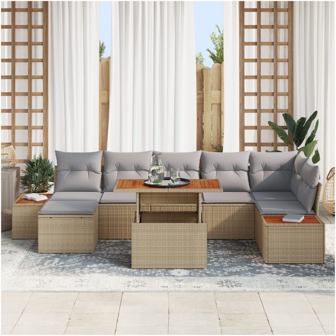 8-delars trädgårdsoff set med kuddar Beige Poly rotting vidaXL Stor – bild 7