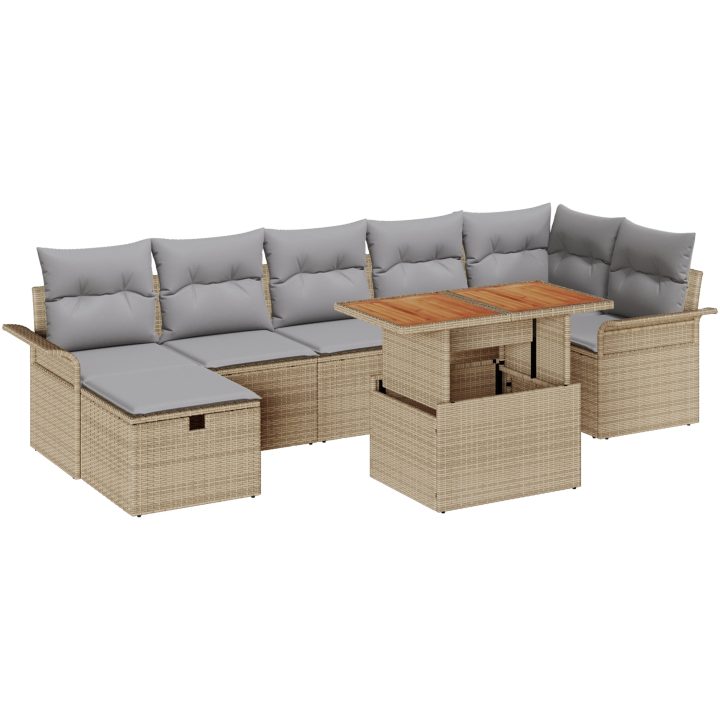 8-delars trädgårdsoff-set med kuddar beige polyrotting vidaXL 100 x 55 x 73 cm – bild 2