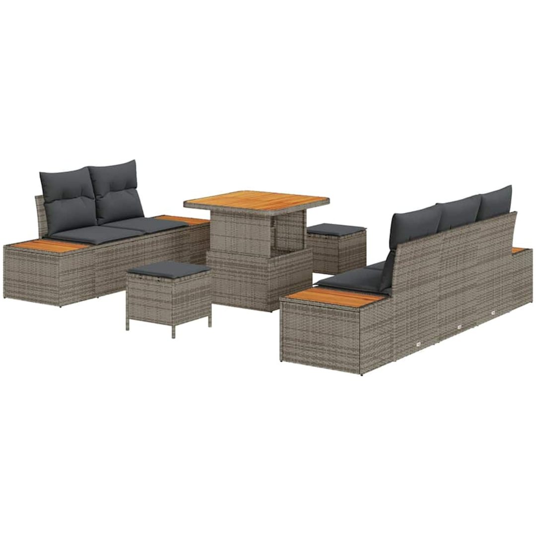 8 Delars Trädgårdsoff Set med Kuddar Grå Poly Rattan Akacia vidaXL Medium – bild 2