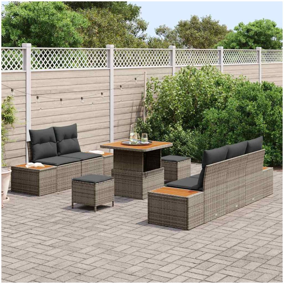 8 Delars Trädgårdsoff Set med Kuddar Grå Poly Rattan Akacia vidaXL Medium – bild 3
