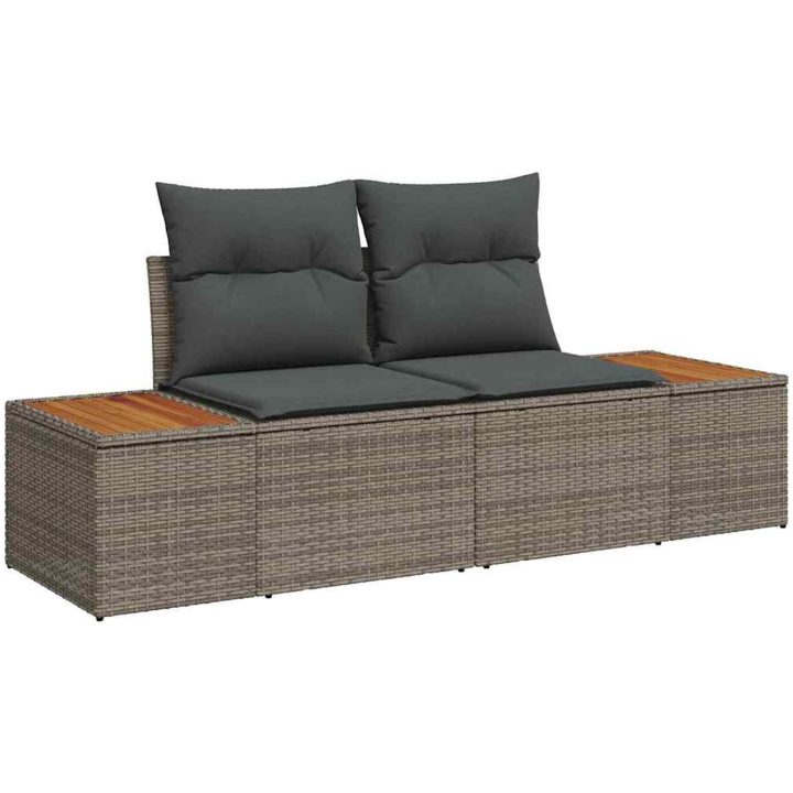8 Delars Trädgårdsoff Set med Kuddar Grå Poly Rattan Akacia vidaXL Medium – bild 6