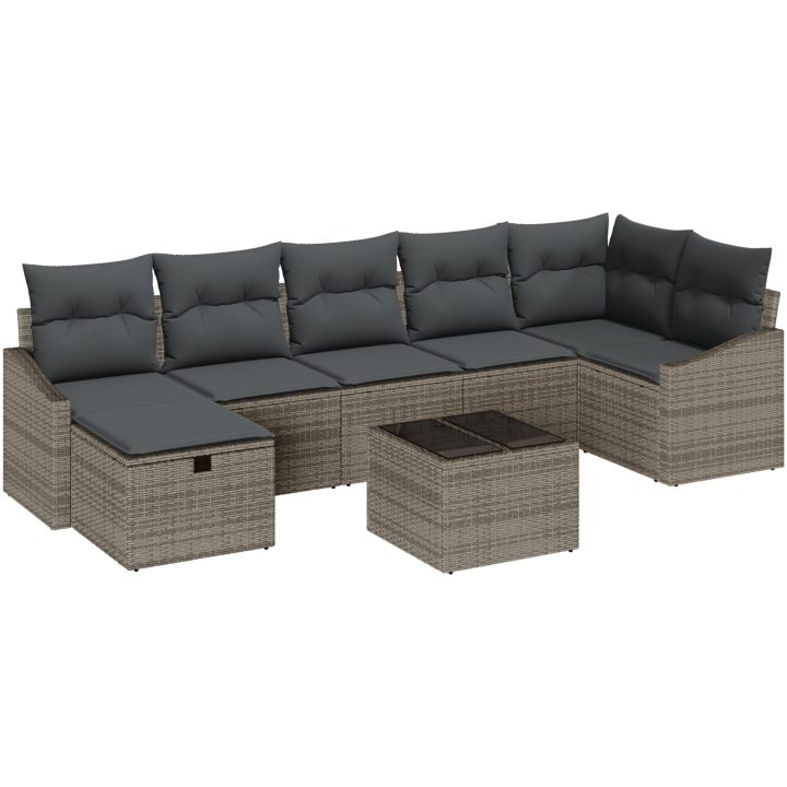 8-delars trädgårdsoff-set med kuddar grå polyrotting vidaXL 55 x 62 x 69 cm – bild 2