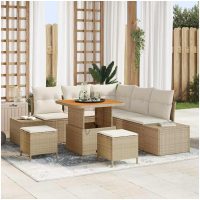 8-delars trädgårdsoff-set med kuddar i beige poly rattan och akacia. vidaXL