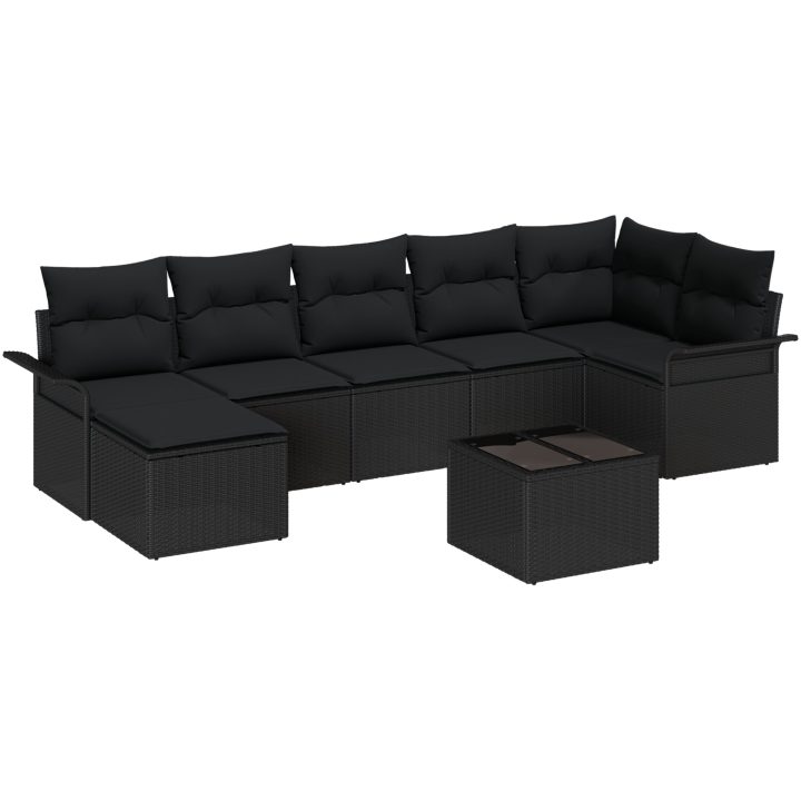 8-delars trädgårdsoff-set med kuddar i beige poly-rattan vidaXL 55 x 55 x 37 cm – bild 2