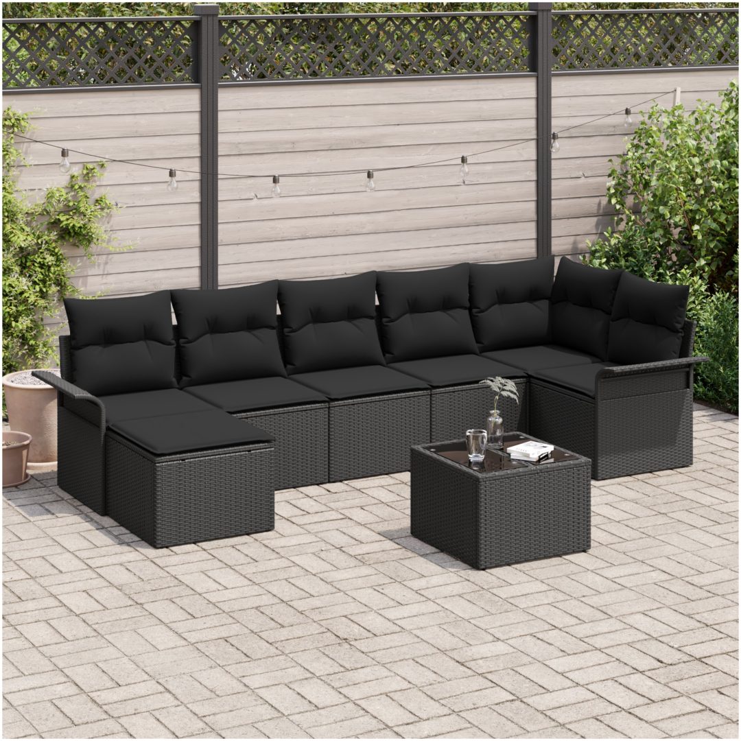 8-delars trädgårdsoff-set med kuddar i beige poly-rattan vidaXL 55 x 55 x 37 cm