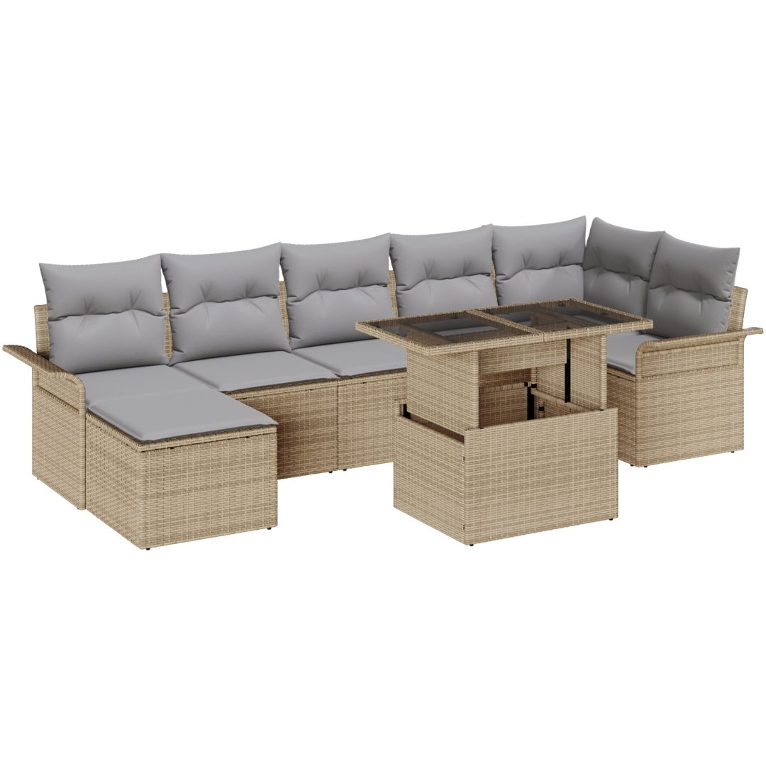 8-delars trädgårdsoff-set med kuddar i beige polyrotting vidaXL 100 x 55 x 73 cm – bild 2